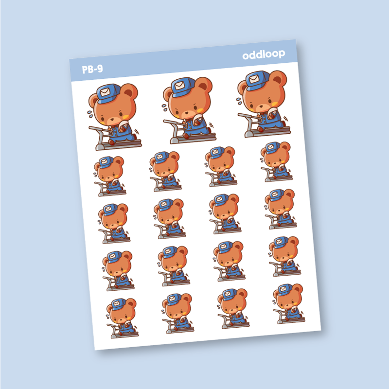 Postal Bear Stickers // Working Out, Treadmill - PB9